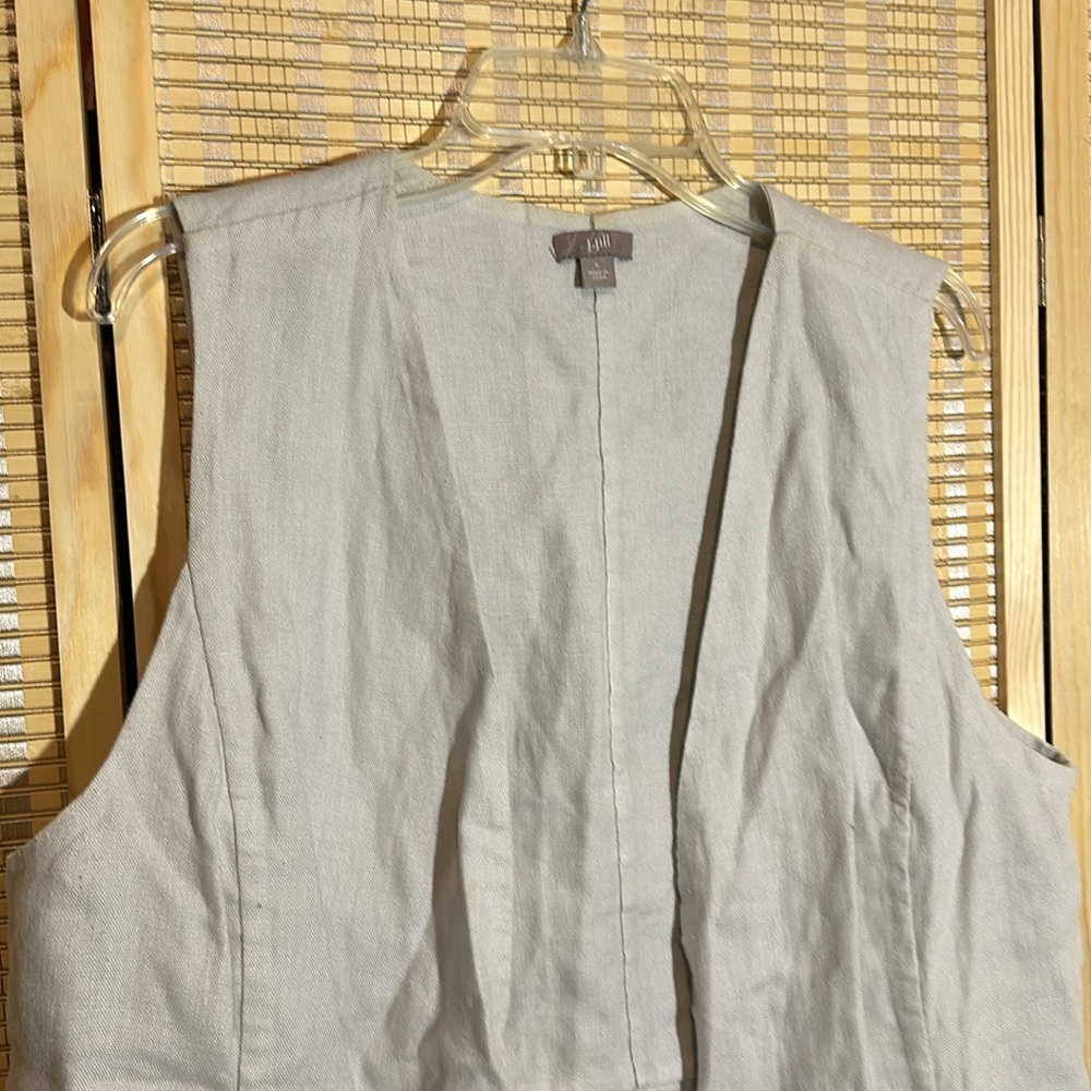 J. Jill Open Front Beige Long Linen Neutral Tailored Vest Size Large - Picture 2 of 16